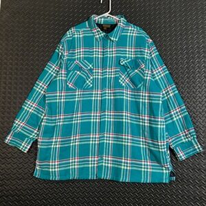 Boulder Creek Trading Company 2XL‎ Big Flannel Jacket Teal Plaid Button Up